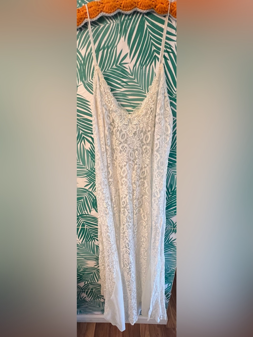 Vintage Lace Slip Maxi Dress w/beaded detail sz 2X Intimate Attitudes